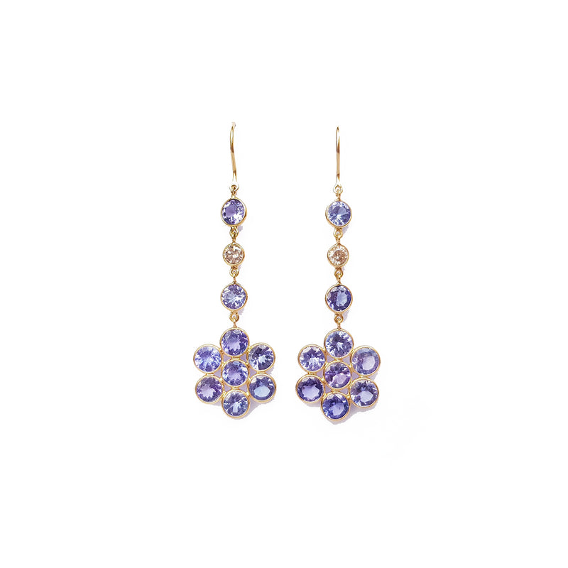 Tanzanite & Diamond Flower Drop Earrings