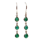 Emerald Rose Cut Carat 3 Stone Drop 14kt Earrings