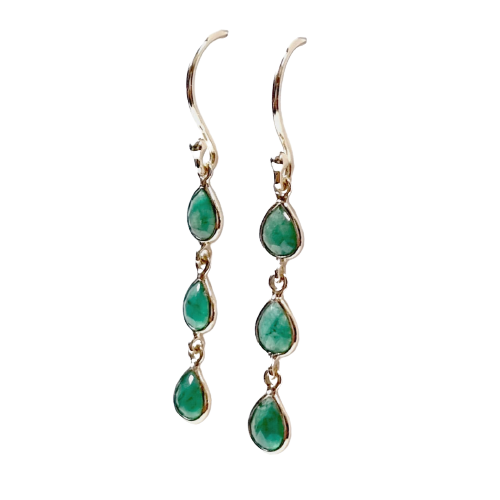 Emerald Rose Cut Carat3 Stone Drop 14kt Earrings