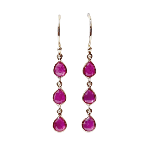 Ruby Rose Cut 1.380 carat  Stone Drop 14kt Gold  Earrings
