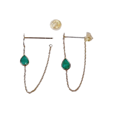 Emerald Rose Cut  0.955 carat Chain Stud  14kt Gold Earrings