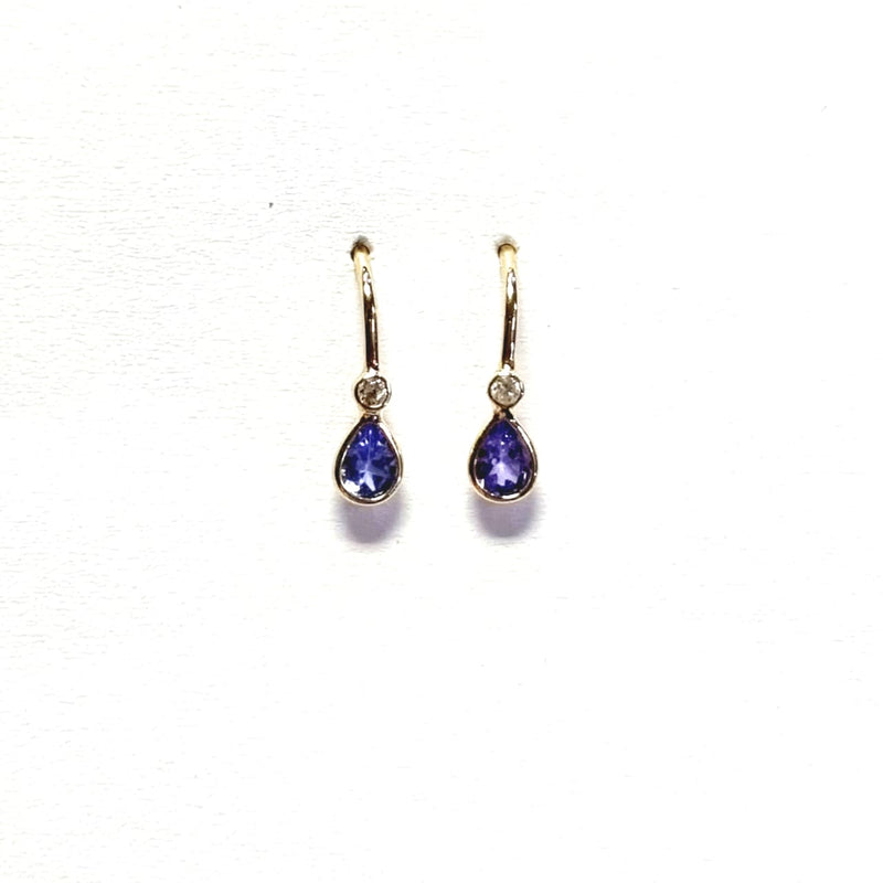 Tanzanite Rose Cut & Diamond Drop Gold Earrings