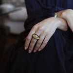 Turquoise Yellow Gold & Silver Leaf Ring