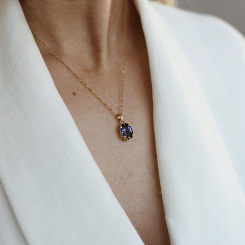 Kyanite Engraved Gold Necklace