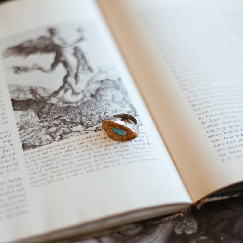 Turquoise Yellow Gold & Silver Leaf Ring
