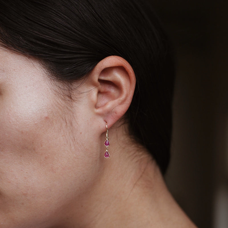 Ruby Rose Cut 0.78  carats  Drop 14kt Earrings