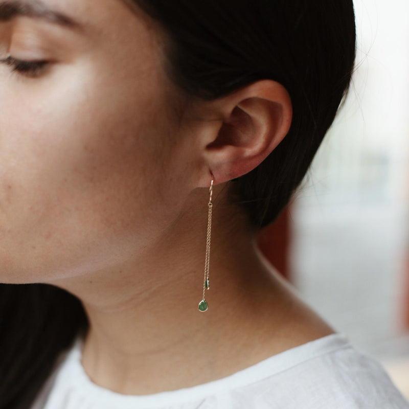 Emerald Chain Stud Earrings