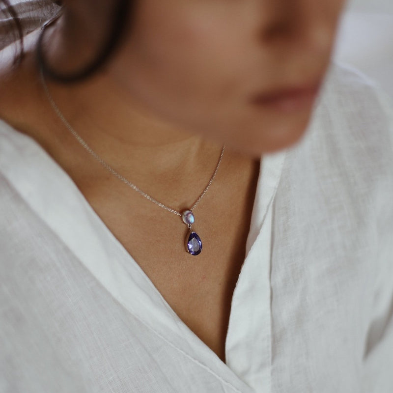 Tanzanite & Moonstone White Gold Necklace – Alon Shina