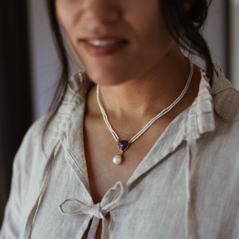 Pearl and Sugilite Gold Necklace