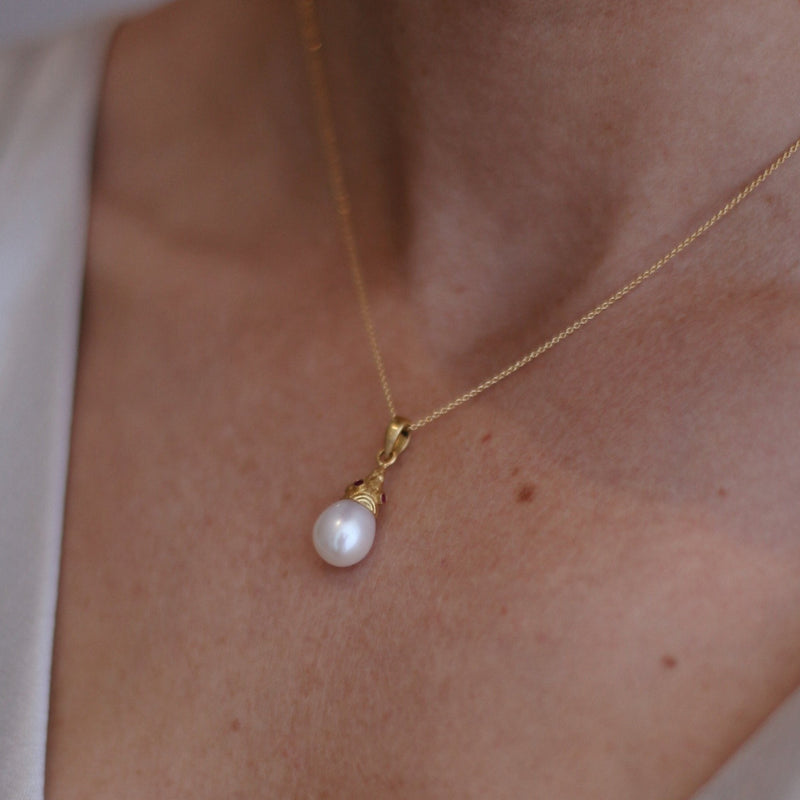 Pearl & Ruby Drop Pendant