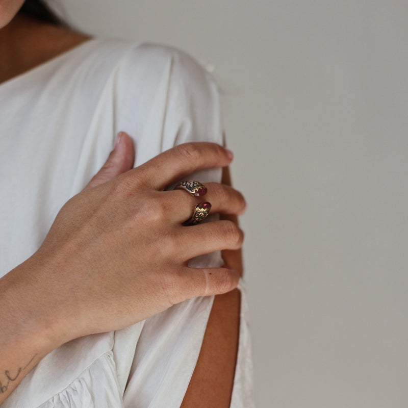 Rubellite Silver Gold Ring