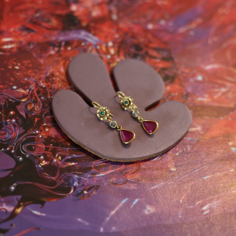 Emerald, Ruby & Diamond Earrings