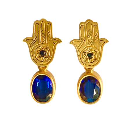 Kyanite Star of David & Hamsa Earrings