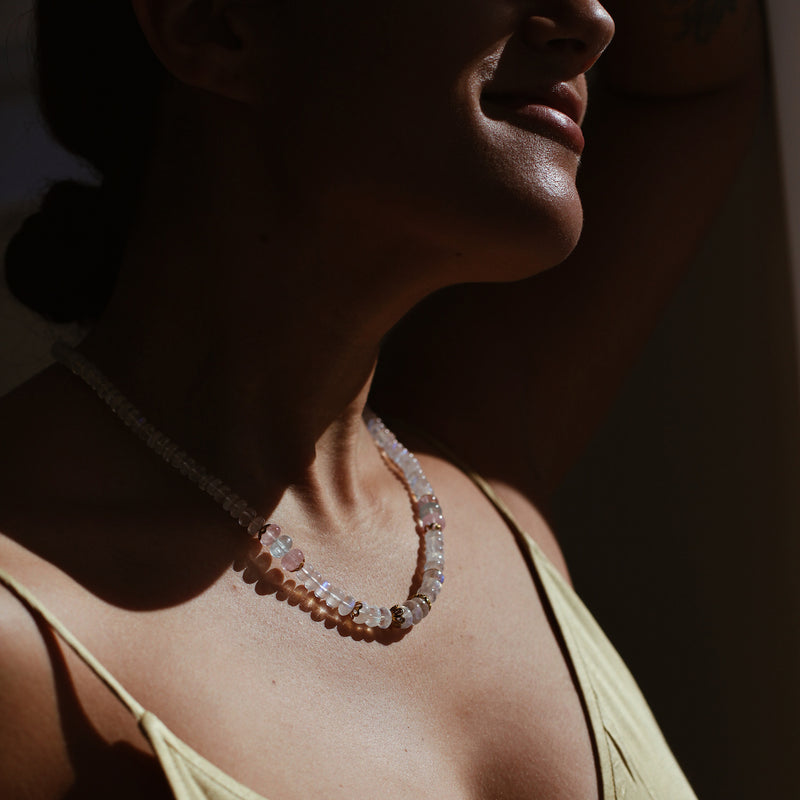 Rainbow Moonstone Aquamarine  & Morganite Necklace