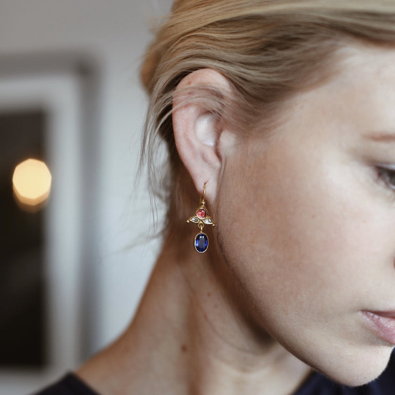 Kyanite, Ruby & Diamond Earrings
