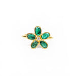 Emerald & Diamond Flower 14kt Gold Ring