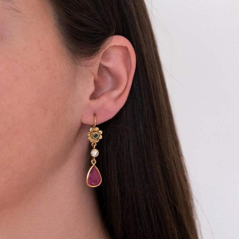 Emerald, Ruby & Diamond Earrings