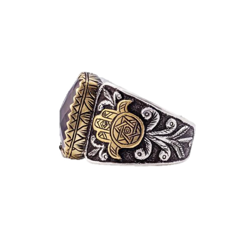 Tourmaline Hamsa Gold & Silver Ring