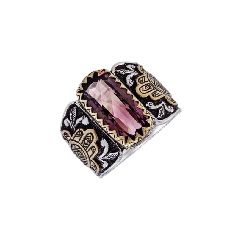 Tourmaline Hamsa Gold & Silver Ring