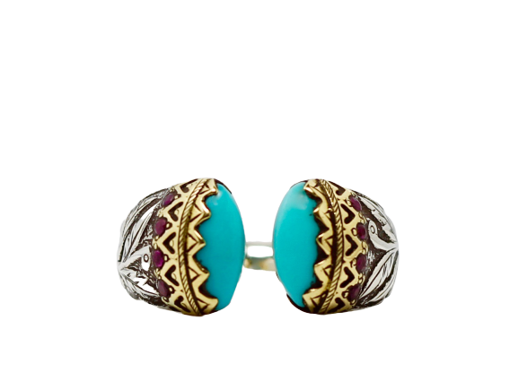 Turquoise Ruby Silver & Gold Ring
