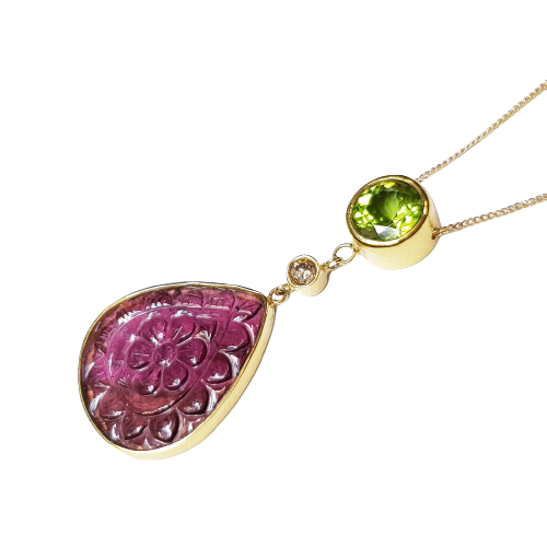Peridot, Tourmaline & Diamond Gold Necklace