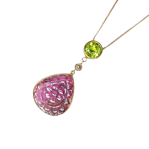 Peridot, Tourmaline & Diamond Gold Necklace