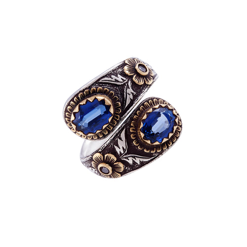 Kyanite Flower Gold & Silver Ring