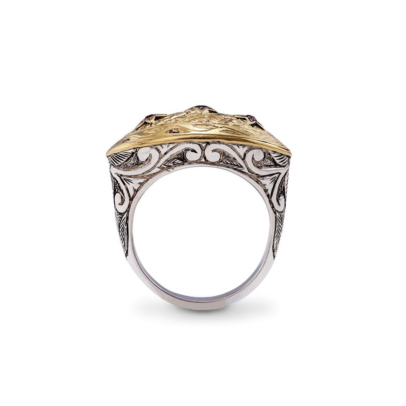 Ruby & Emerald Star of David Gold & Silver Ring