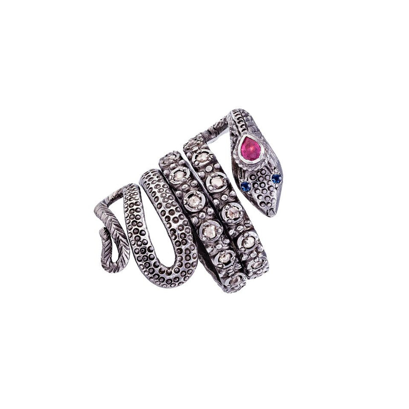 Ruby Diamond & Silver Snake Ring